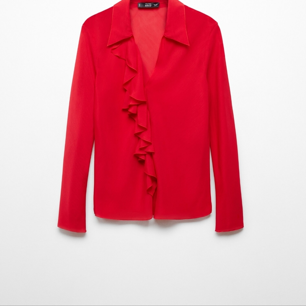 V-NECK RUFFLED BLOUSE - Picture 7 of 13